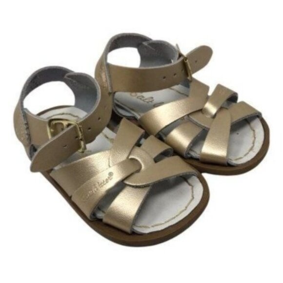 Salt Water Sandals Gold Girls Size 4 Matte Gold Leather Excellent very gently us - Picture 8 of 15